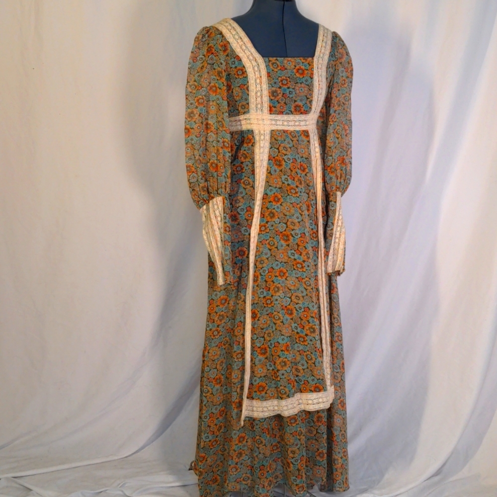 Blue and Pink Floral Gunne Sax Maxi Dress